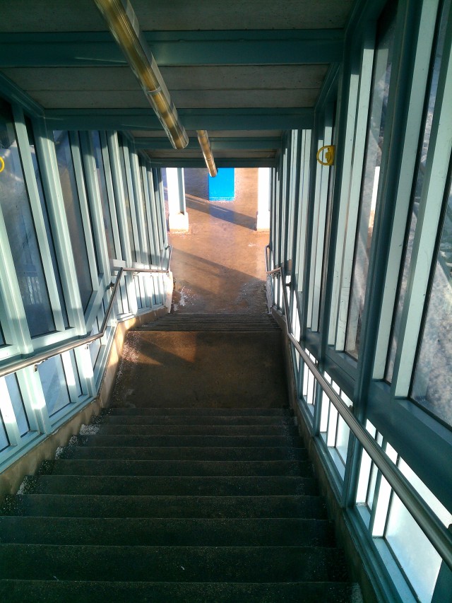 The stairs leading to my train platform.